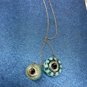 Pandora Silver Necklace with Green and Teal Pendants